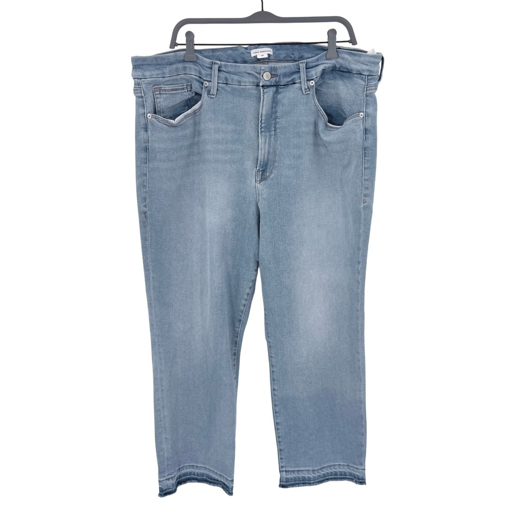 Good American Good Straight Jeans Light Indigo Raw Hem High Rise GPST382T 24
